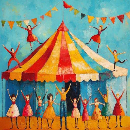 Imagine a delightful carnival scene with wild kaleidoscopic colors and lively performers. This instrumental song blends whimsical circus music with eclectic dance beats, featuring playful melodies, syncopated rhythms, and unexpected instrument combinations. It's an exuberant, cheerful composition that transports listeners to a fantastical world of endless fun and surprises.