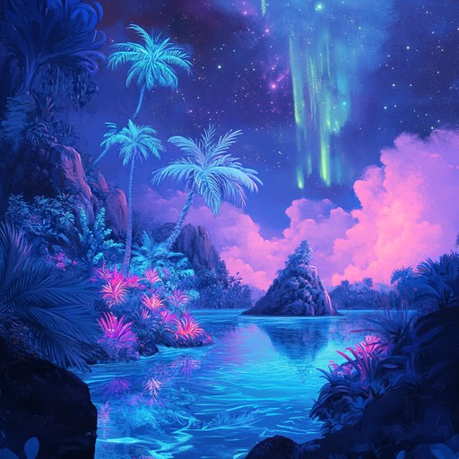 An immersive instrumental track combining tropical instruments with psychedelic soundscapes, guiding listeners through a mystical nocturnal journey under glowing palms