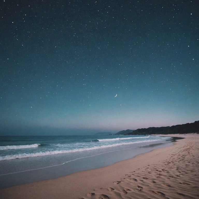 Imagine sitting on a quiet beach under a starry sky, where the sound of the ocean waves brings tranquility and the cool night air carries the scent of the sea. A gentle piano plays a melody that captures the heart of this peaceful night, with intricate harmonies that mesh beautifully with the ambient sounds of the night.