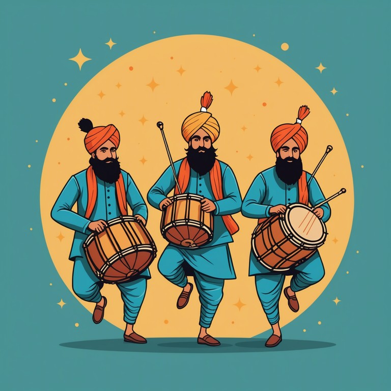 Ideal for evoking the lively spirit of a traditional north indian festival, this instrumental track uses the powerful beats of the dhol to drive a sense of communal joy and celebration.