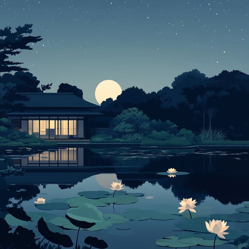 This instrumental track combines gentle electronica with traditional japanese sounds, creating a peaceful atmosphere reminiscent of moonlit gardens and tranquil ponds.