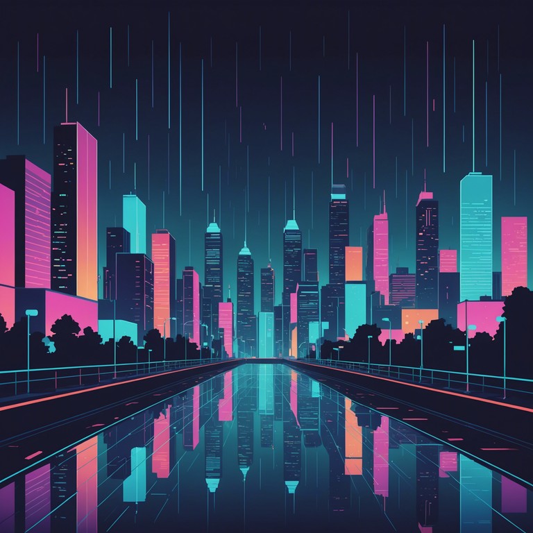 Imagine walking alone on a rainy night through a neon lit cityscape where the futuristic meets serene solitude. The soothing sounds of ambient techno craft an auditory backdrop that makes the nighttime city seem alive with mysterious serenity. Soft, ethereal beats meld with raindrop rhythms, creating a sanctuary amid the urban sprawl.