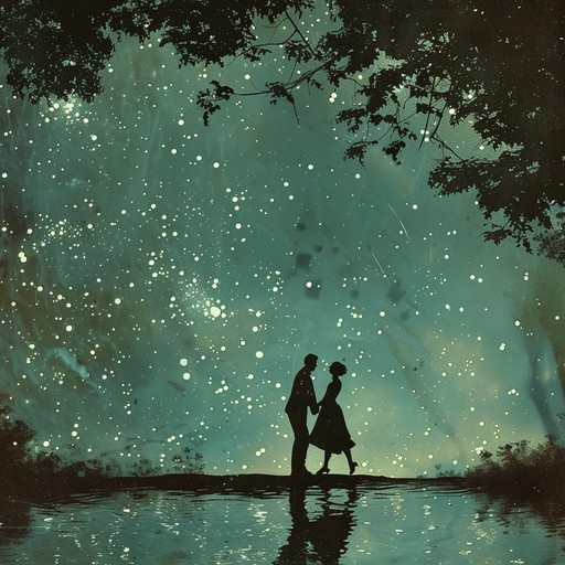 Picture an enchanting waltz under starry skies, with graceful piano keys creating a heartfelt and nostalgic tune. The music sways gently, perfect for a romantic evening, filling the air with warmth and love, capturing the essence of a timeless romance.