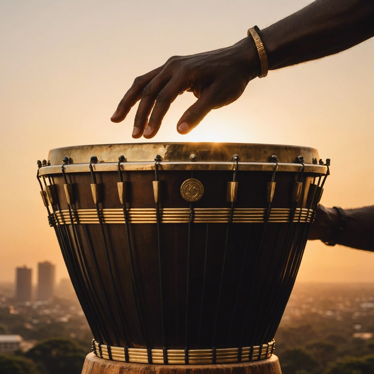 Imagine the bustling streets of nairobi as the city transitions from day to night, local musicians gather to play an infectious blend of afrobeat and rumba rhythms, celebrating the day's end with every beat of the drum.