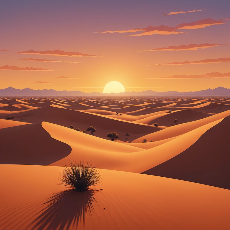 This composition evokes a peaceful evening under a vast desert sky, blending traditional middle eastern musical styles with gentle, flowing rhythms. The soft melodic lines create an atmosphere of tranquil solitude, enveloping the listener in a warm embrace of calming sounds.