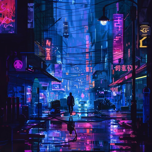 A contemplative journey through a futuristic cityscape, blending ethereal synth pads, intricate sound design, and moody basslines. The track evokes a sense of introspection, set against a backdrop of neon lit streets and towering cybernetic structures.