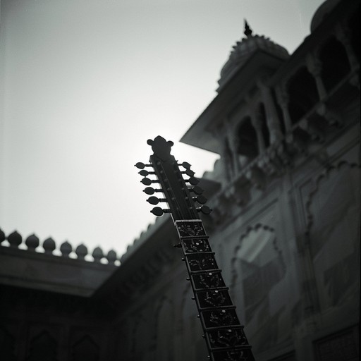 A tense and eerie raga oozes through a shadowy hindustani soundscape, building suspense and mystery. Traditional sitar melodies set a dark, foreboding atmosphere, accentuated by ominous tabla rhythms. Evoking an ancient tale shrouded in secrecy, the music keeps listeners on edge.