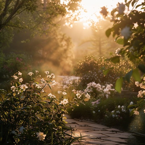 An ambient piece designed to evoke the serenity of a quiet garden at dawn, with delicate flute notes guiding the listener through dew kissed flowers and verdant foliage.