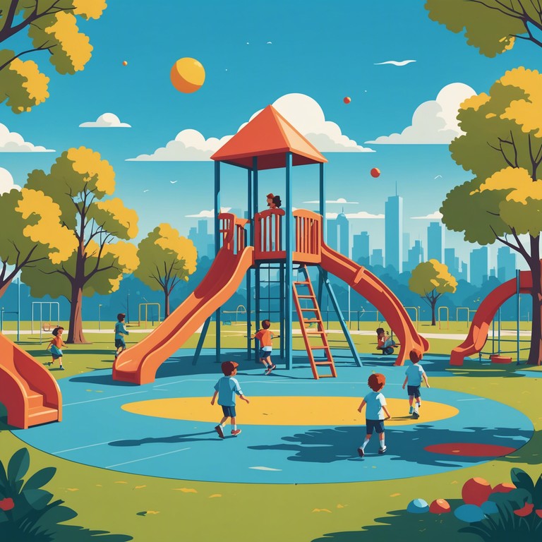 A delightful and cheerful track that encapsulates the essence of a sunny day at a playground, full of laughter and energetic activities. This song uses a bright sounding ukulele to create an upbeat rhythm that encourages singing along and dancing. It's perfect for capturing the innocent and joyful spirit of children enjoying their time outdoors.