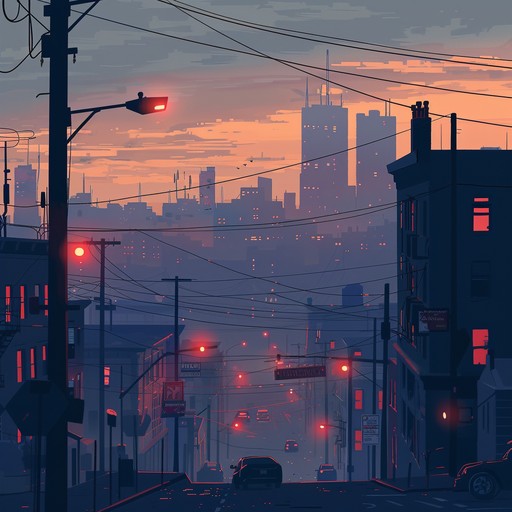 A tranquil journey through the urban landscape at dusk, marked by soothing synth melodies and relaxed beats, evoking a calm and reflective state of mind. The music paints a picture of city streets at sundown, filled with a soft glow and a peaceful ambiance.