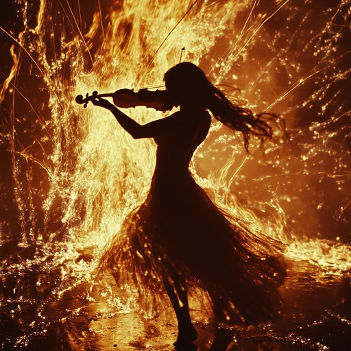 A passionate instrumental piece blending fiery expressiveness of violin with rhythmic intensity of flamenco guitar, creating a capriccio that embodies the heat and emotion of a dance under a burning sky.