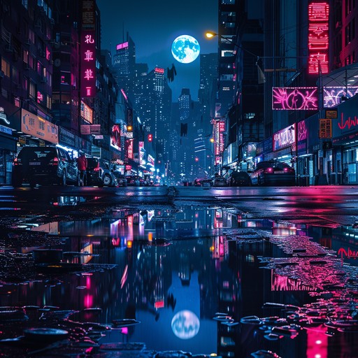 Imagine strolling through the neon lit streets of tokyo under a moonlit sky. The air is filled with a sense of serenity as glittering lights reflect off wet pavements. Melodic synthesizers weave through the air, creating a whimsical journey that feels almost dreamlike. Each note is a gentle caress, capturing the essence of a peaceful, otherworldly night in the bustling city.