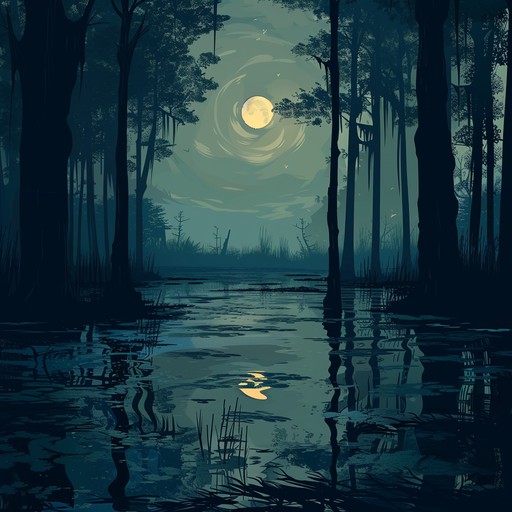 In this composition, a traditional bluegrass banjo intricately weaves around the soulful wails of a slide guitar, evoking images of a moonlit journey through a mystical swamp. The piece combines the rhythmic intricacy of bluegrass with the emotional depth of delta blues, creating a narrative that feels both nostalgic and adventurous. The music gradually builds in intensity, suggesting encounters with the mysterious beauties of the nocturnal wetlands.