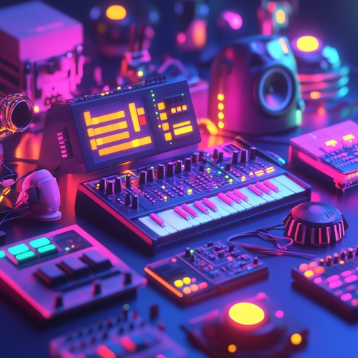 A lively instrumental track blending toy instruments and electronic beats to evoke the feeling of digital dreams coming alive in a whimsical parade.