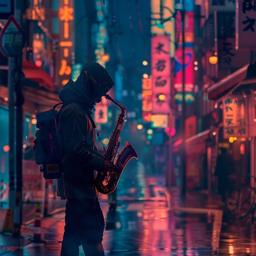 Immerse yourself in a sonic odyssey, where sultry jazz saxophone melodies intertwine with dynamic modern electronic beats, creating an electrifying nightlife atmosphere that pulsates with the urban heartbeat.