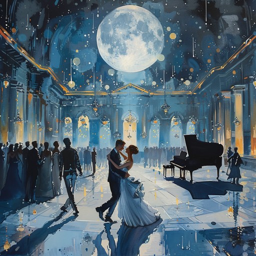 Experience an evening of waltzing in a grand ballroom under the moonlit sky. Glittering piano melodies create an atmosphere of elegance, beauty, and romantic grandeur, making it a night to remember.