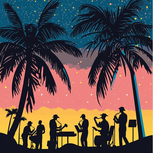 An exhilarating instrumental piece combining upbeat latin percussion, groovy bass lines, and smooth jazz horns, evoking the lively atmosphere of a caribbean night fiesta under the stars.