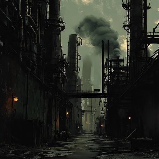 An exploration of a dystopian cityscape where haunting echoes of machinery blend with a sinister undercurrent. Distorted guitars, pounding percussion, and chilling industrial sounds evoke visions of a futuristic nightmare.