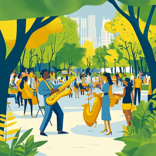 Jazz melodies and house beats create a joyful urban atmosphere, perfect for sunny afternoons. Smooth saxophone lines over rhythmic house beats bring warmth and excitement, making it the perfect backdrop for vibrant city life.