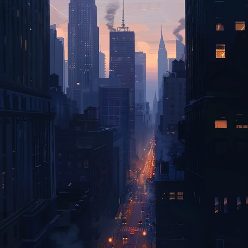 Imagine walking through the dimly lit streets of a bustling city at twilight, the sounds of distant traffic blending with the subtle rhythms of urban life. This track captures the mysterious and slightly eerie ambiance of an evening in the city, combining elements of minimalism with a cinematic touch to evoke images of shadowy skyscrapers and neon lights.