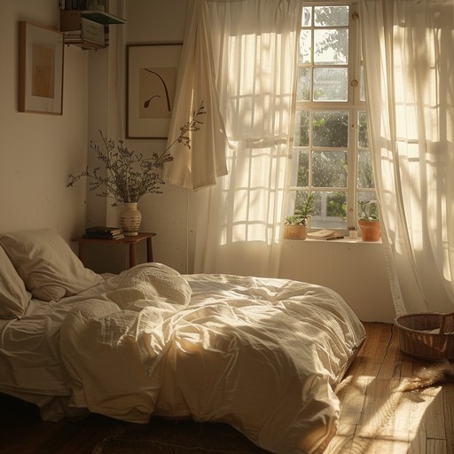 An upbeat, joyous tune filled with relaxing and warm vibes, designed to capture the essence of a peaceful, sunlit morning in a cozy bedroom. The ukulele’s bright, soft tones bring a feeling of contentment and ease