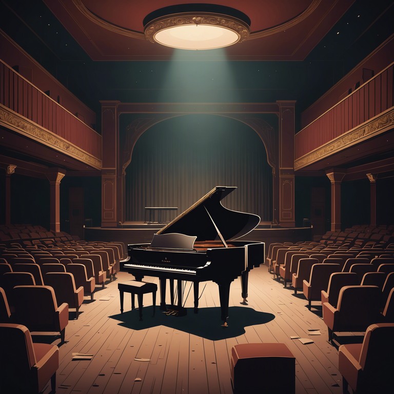 In an old, abandoned theater, a single beam of light shines down upon a dusty grand piano. Each note played reverberates through the vast emptiness, capturing the melancholic beauty of being alone with one’s thoughts. The music swells and recedes like waves, symbolizing the ebb and flow of emotions in solitary moments.