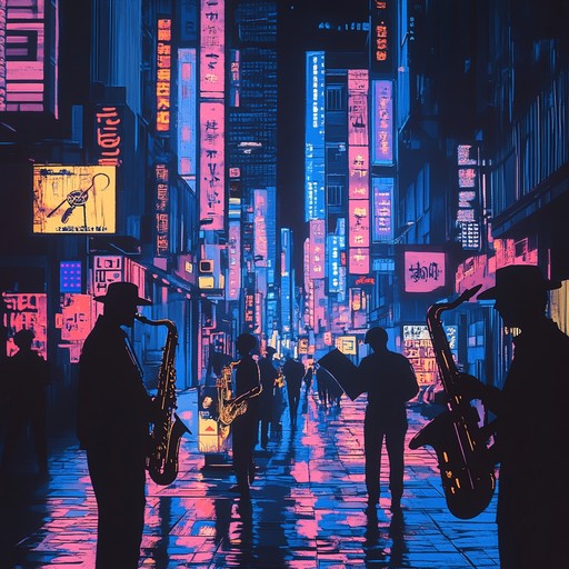 A lively instrumental track fusing jazz improvisation with soulful melodies, featuring a soaring saxophone over energetic rhythms inspired by the vibrant nightlife of urban cities.