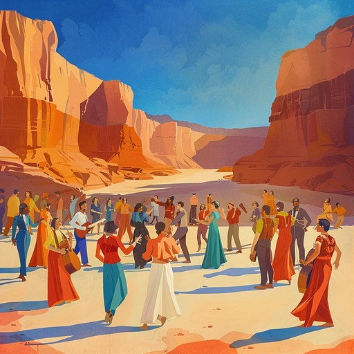 Upbeat and invigorating track blending traditional middle eastern melodies with bold, modern dance beats, evoking a vibrant desert celebration.