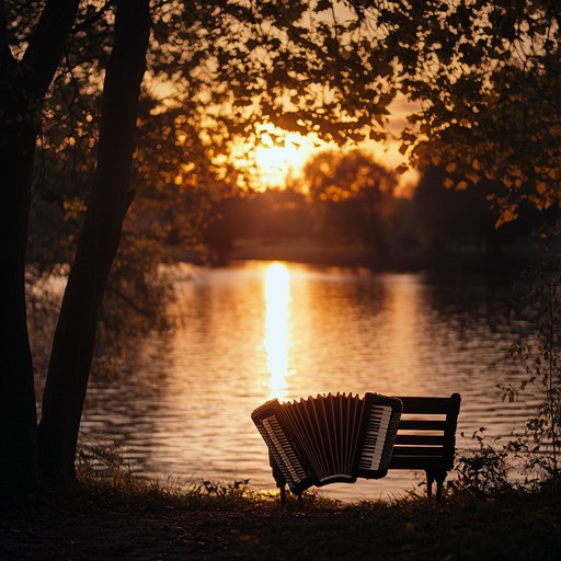 A soothing instrumental polka capturing the essence of a peaceful evening by the river, with gentle accordion melodies and a relaxed tempo, transporting listeners to a serene countryside setting.