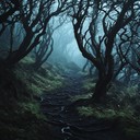 haunting melodies echoing through desolate shadowed forrest paths.