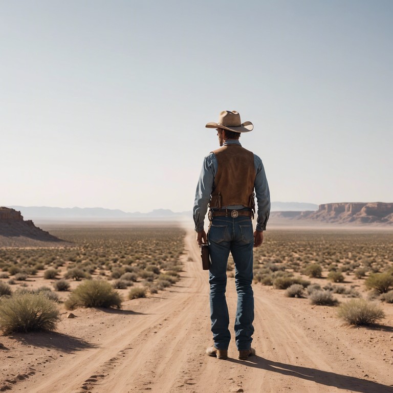 The song captures the spirit of a lone cowboy traversing the vast, arid landscapes of the american west. As the sun reaches its zenith, the haunting melody of a harmonica echoes the cowboy's introspective thoughts and feelings, blending with the sounds of the distant winds and the slow footsteps of his horse. This piece allows the listener to feel the immense solitude and profound connection to the expansive nature around.