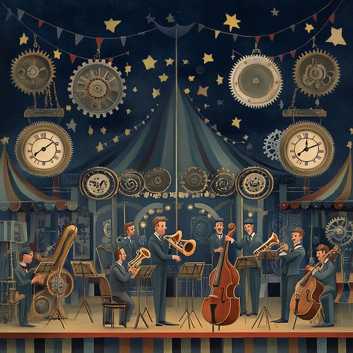 A lively instrumental swing piece that fuses playful jazz elements with mechanical and clockwork sounds, creating a whimsical atmosphere that transports listeners to a steampunk inspired vintage carnival