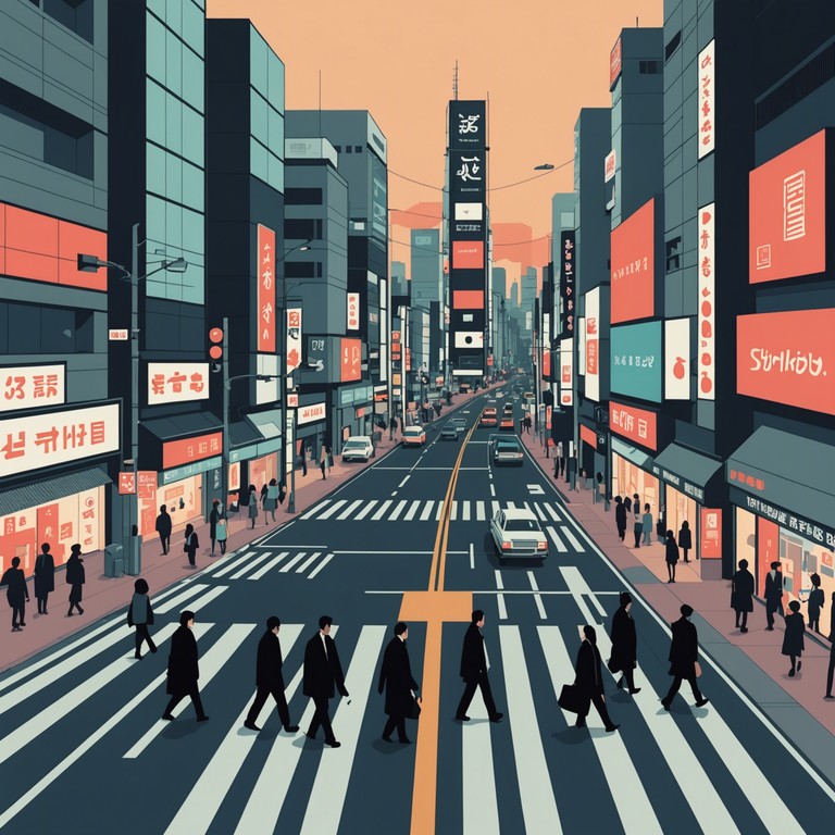 An instrumental track mirroring the colorful sunrise over tokyo, with playful synths playing a catchy tune that feels like walking through shibuya crossing during a bright, hopeful morning.