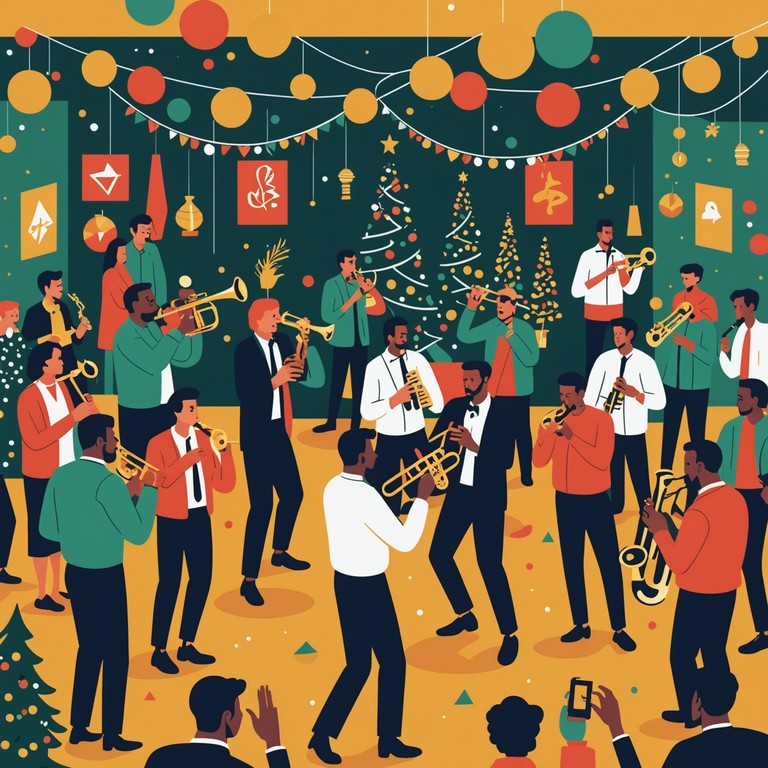 An instrumental creation that brings rhythmic brass and beats together to echo the warmth and excitement of a festive party, ideal for filling the room with holiday cheer and uplifting vibes.