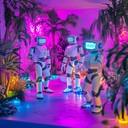 vibrant robotic rhythms fused with tropical carnival celebration