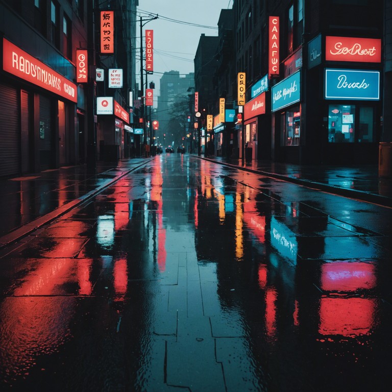 A track that encapsulates the feeling of walking through rain soaked neon lit streets. The music blends ethereal synth sounds with a haunting electric guitar line, crafting an atmosphere of reflective solitude amidst urban chaos.