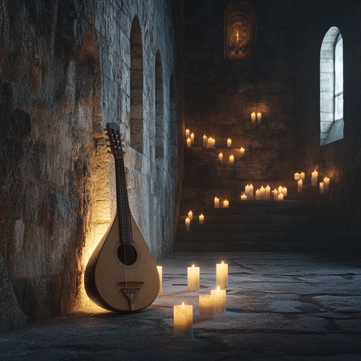 This composition captures the haunting resonance of a lute playing solo within the vast, stony halls of a forgotten medieval castle, evoking the long lost tales of ancient times. The music meanders through the chambers, filling the air with a sense of nostalgia, mystery, and age old secrets whispered softly.