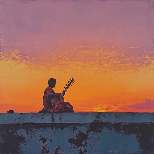 In this track, the sitar, intricate in its plucking and strumming, weaves through a complex raga that captures the essence of an indian sunset, inviting listeners into moments of deep meditation and tranquility.