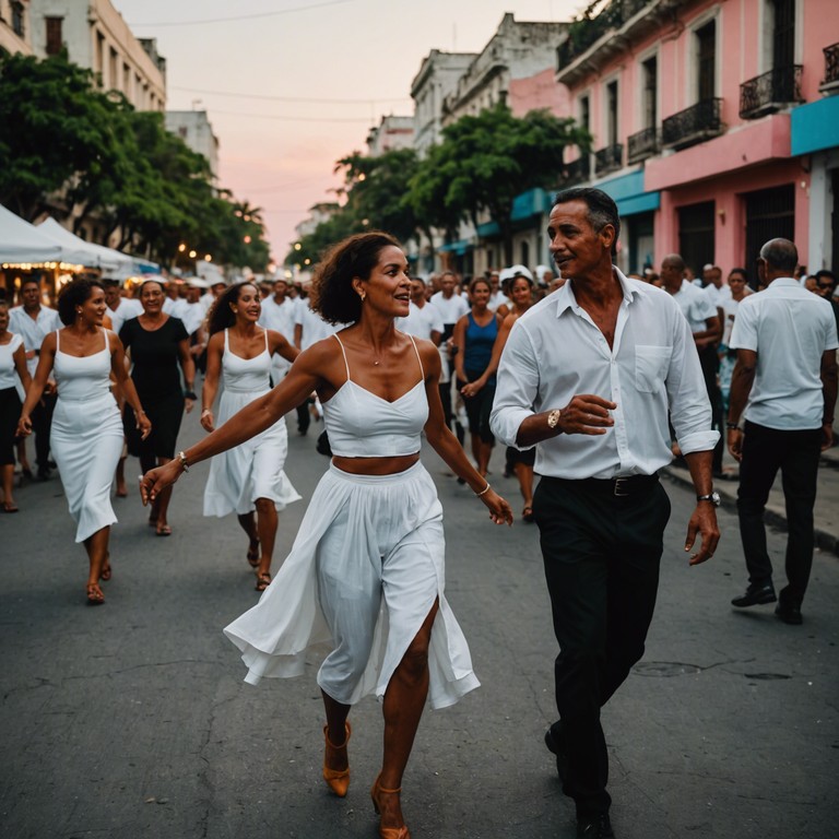 This alternative description emphasizes the magical feeling of dancing under a starlit cuban sky, where the music and the night come alive with the sounds of congas bringing the authentic rumba rhythms to life, turning every moment into a celebration of movement and sound.