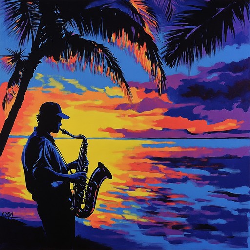 Picture yourself on a serene beach at sunset, the warm hues of the sky reflecting on calm waters. A soothing blend of soulful saxophone riffs and lively percussive rhythms paints a musical picture of a tropical evening. Jazzy melodies gracefully intertwine with latin beats, creating an immersive soundscape that evokes relaxation, joy, and a touch of nostalgia.