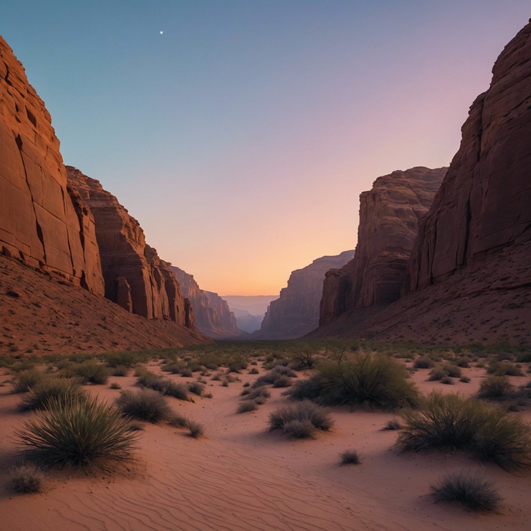 Imagine a song that captures the essence of twilight in a vast desert canyon, where each guitar note reverberates against the sandstone walls, creating a deeply calming and meditative soundscape.