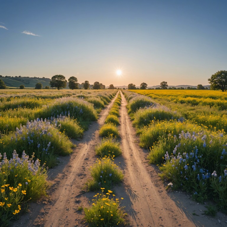 An instrumental track that captures the essence of an optimistic journey through countryside roads, uplifted by the plucky sounds of a banjo intertwined with gentle acoustic chords, creating a comforting and hopeful atmosphere.