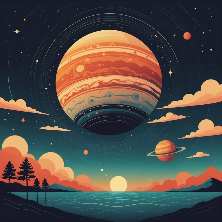 Imagine standing on the brink of jupiter's great red spot, where gusts of ethereal breezes carry haunting yet beautiful melodies across the expansive soundscape. This track uses electronic harmonics to simulate the mystique and enormity of space, with each note crafting a story of distant cosmic wonders.