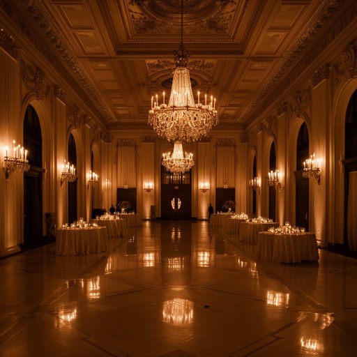 Imagine a dimly lit, grandiose ballroom with chandeliers casting flickering shadows. The air is thick with suspense as the ghostly figures perform an eerie waltz, each step echoing the sadness of a forgotten era. The music builds with dramatic crescendos, blending melancholic strings and haunting piano melodies, perfect for a gothic, cinematic experience.