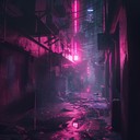 eerie vibes set in dystopian neon lit cityscapes.