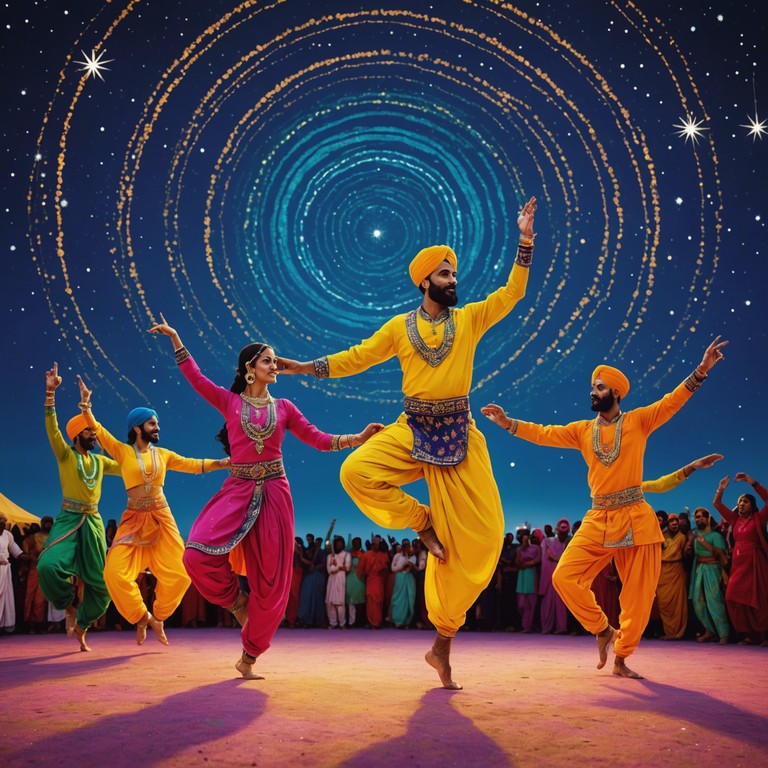 A captivating blend of traditional punjabi bhangra rhythms infused with psychoactive synthesizer patterns, creating an enchanting, dance inducing atmosphere. The unequalled fusion celebrates both cultural roots and unexplored cosmic soundscapes.