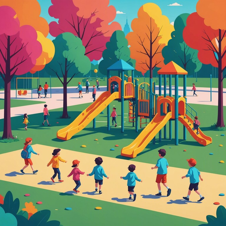 This music piece is crafted to evoke the cheerful spirit of children playing under the sun, with melodious harmonies that mimic the laughter and excitement found on a playground. The composition is lively and colorful, appealing to both young children and their parents, providing a soundtrack that enhances the playful moments of childhood.