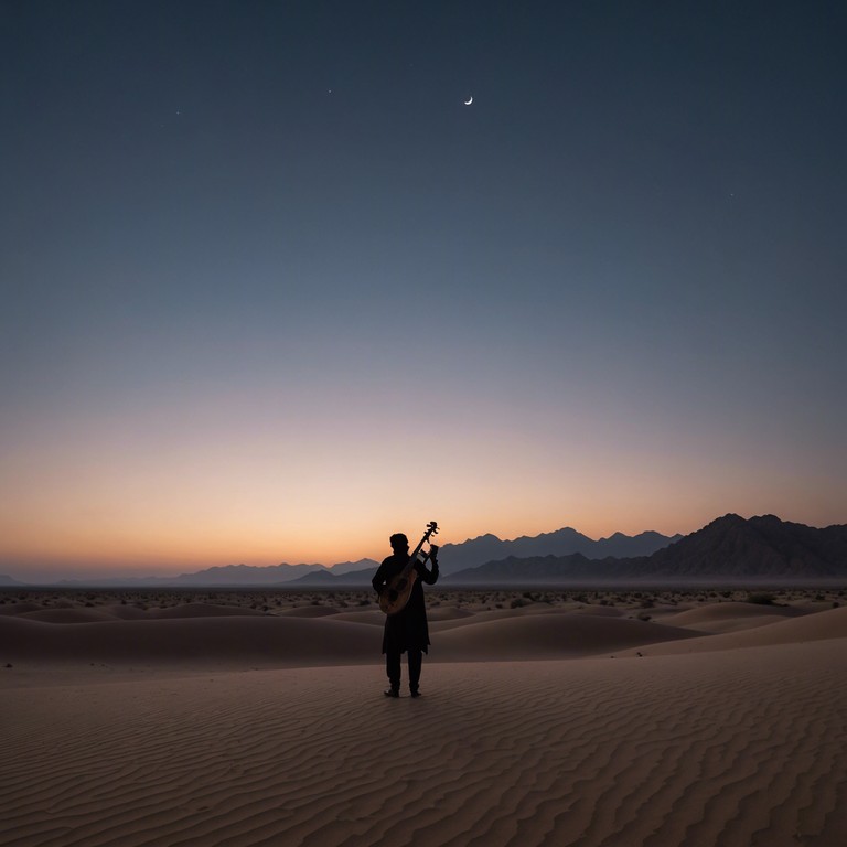 This track features a solitary sitar performing a hauntingly beautiful raga that captures the essence of isolation amid a vast, echoing desert landscape. The music tells a tale of solitude and introspection, merging traditional indian musical motifs with the enveloping, psychedelic flow of rock, expressing a deep, poignant sense of aloneness that resonates like whispers in a cavernous expanse.