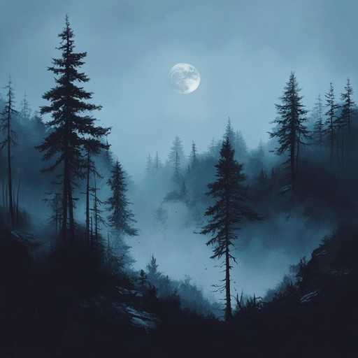 A chilling orchestral composition that uses haunting strings, ghostly woodwinds, and a deep, menacing brass section to create an atmosphere of unsettling suspense, perfect for a midnight creep through a haunted forest.