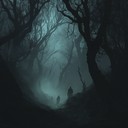 eerie folk tune in a haunting, mystical forest setting